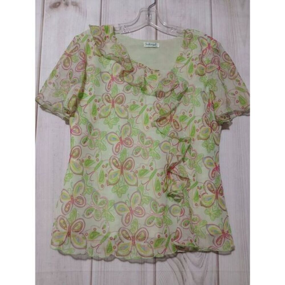 Sakaya Shirt‎ Ladies Large Green Butterfly